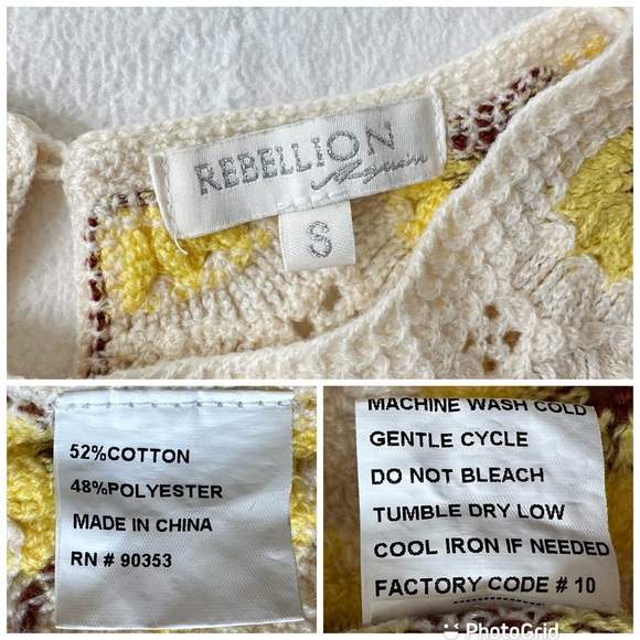 Rebellion Again Crochet Tank Sunflowers Cream Yellow Small Boho Festival Granny - Picture 15 of 16